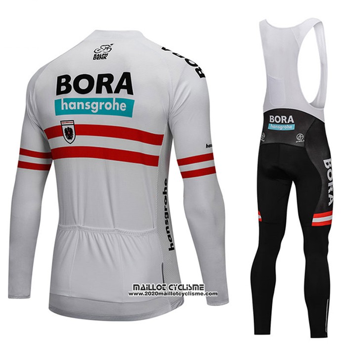 2018 Maillot Ciclismo Bora Champion L'autriche Blanc Manches Longues et Cuissard